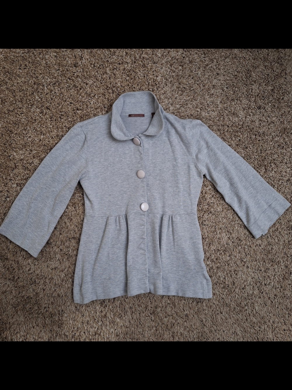 525 America Gray Knit Babydoll Peplum Collar Cardigan Size M